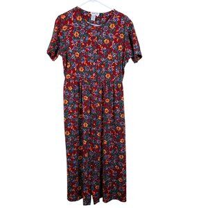 VTG 70’s Talbots Red Floral Button Up Midi Dress Sz Medium Bloomcore